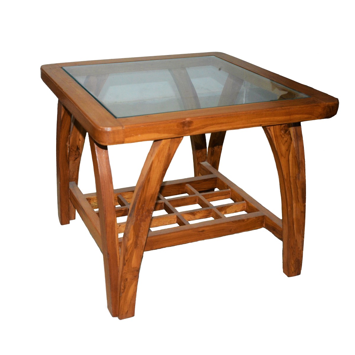Square Glass Top Side Table With Curve Leg